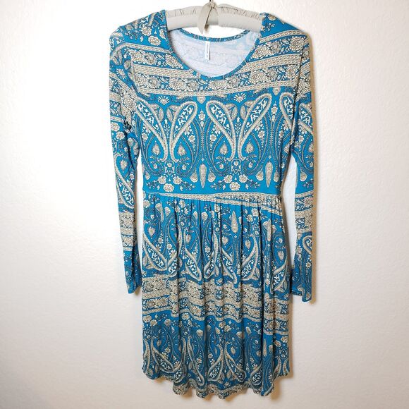 Long Sleeve Printed Dress with Pockets - Picture 2 of 4